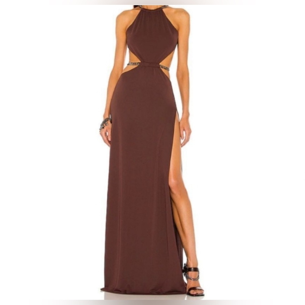 DUNDAS X REVOLVE MOON MAXI DRESS SIZE SMALL CHOCOLATE BROWN RETAIL $428. NWOT